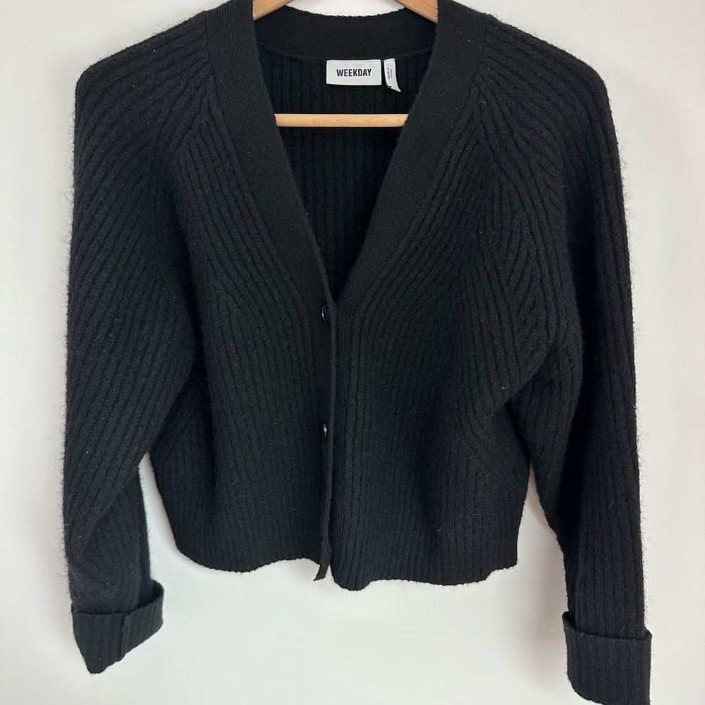 Weekday ASOS Sway cardigan in Black Mohair